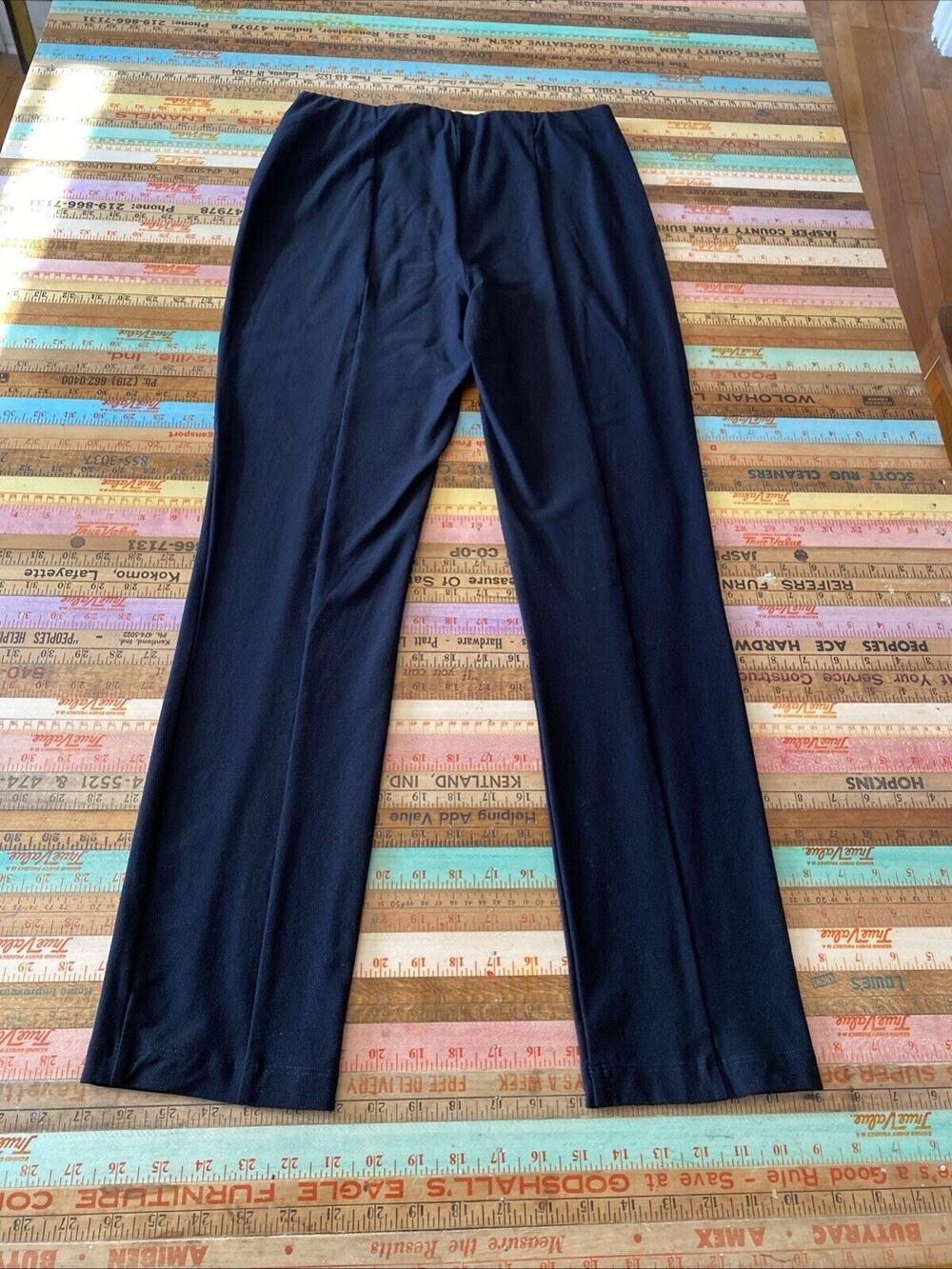Eileen Fisher Dress Pants XS Black Pull On High Rise Straight Leg Stretch Seamed